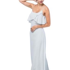 W TOO Eucalyptus Sweet Flounced Chifon Sleeveless Floor Length Gown
